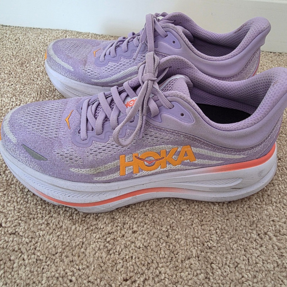 HOKA Bondi 9 Womens Running Shoes Purple Lavender Orange 1162012 AGH Size 9B
